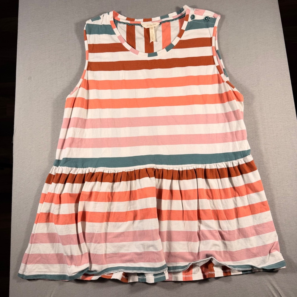 Matilda Jane Striped Peplum Tank Top XXL Coral Pink Tealโ Sleeveless Babydoll